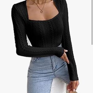 SHEIN Chiquease Square Neck Cable Knit Bodysuit